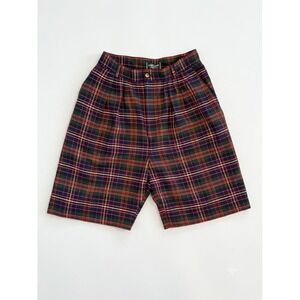 Vintage Ambitions Plaid Shorts USA Made High Waist Pleated Tartan Red Green 14